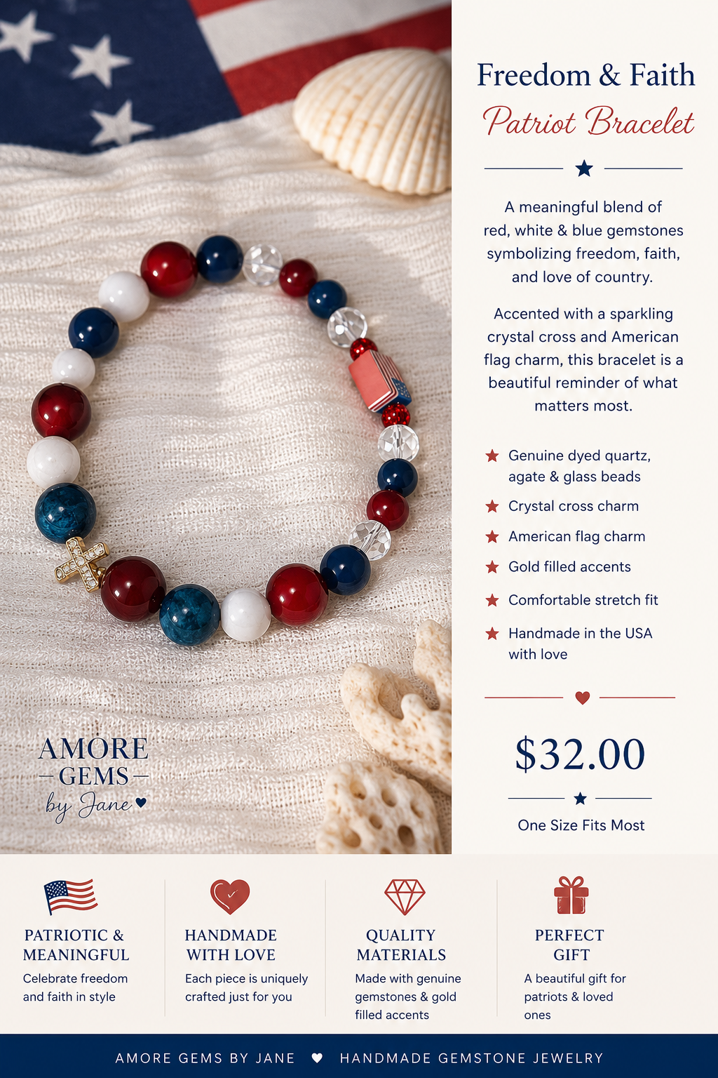 Freedom and Faith Patriotic Bracelet